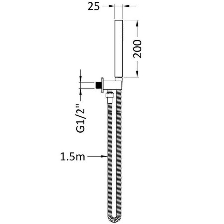A3264 Nuie Square Outlet Elbow with Hose and Handset in Chrome Line Drawing