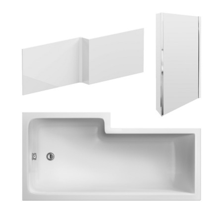 Nuie Square Right Handed 1600mm Shower Bath Set