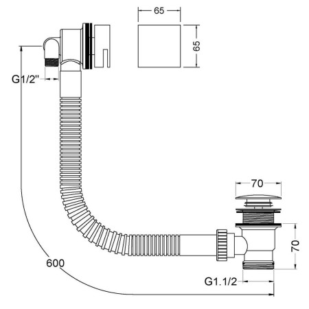 E317 Nuie Square Slimline Freeflow Bath Filler Line Drawing