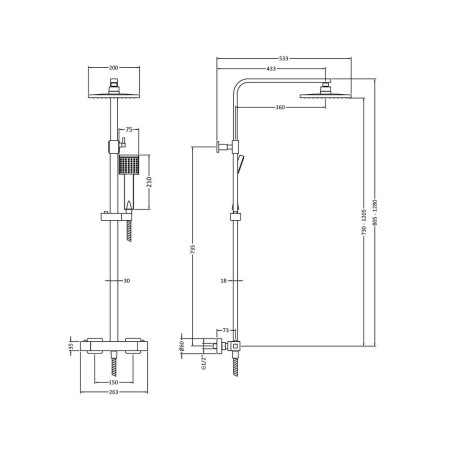JTY386 Nuie Square Thermostatic Bar Shower with Telescopic Kit (2)