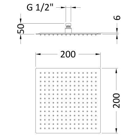 A15088 Nuie Squared Brushed Bronze 200mm Fixed Shower Head Line Drawing