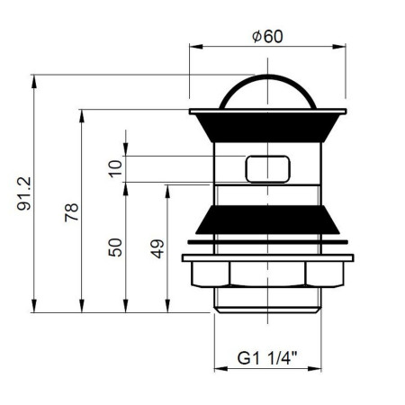 ER08 Nuie Stainless Steel Flip Top Basin Waste Dimensions