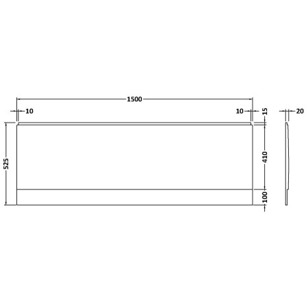 PAN138 Nuie Standard 1500mm Acrylic White Front Bath Panel Line Drawing