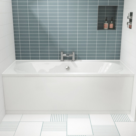 PAN139 Nuie Standard 1600mm Acrylic White Front Bath Panel Lifestyle