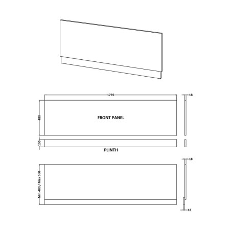 MOF278 Nuie Standard 1800mm Satin Grey Front Bath Panel and Plinth Line