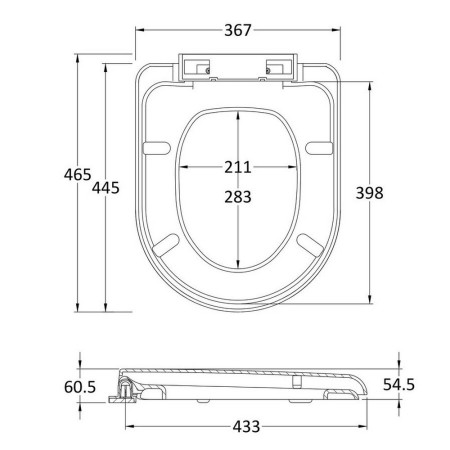 NTS002 Nuie Standard D Shaped Soft Close Toilet Seat Line Drawing