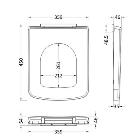 NCH196 Nuie Standard Square Soft Close Toilet Seat Line Drawing