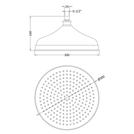 HEAD16 Nuie Traditional 300mm Apron Fixed Shower Head (2)