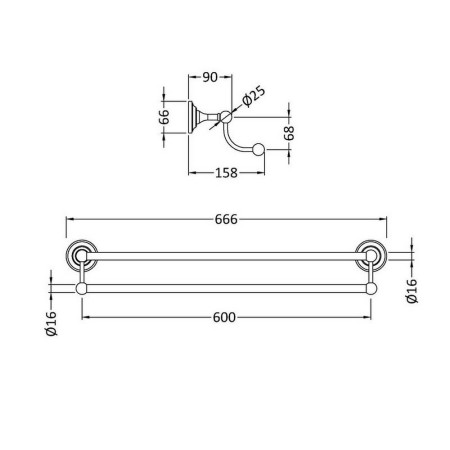 LH307 Nuie Traditional Double Towel Rail Line Drawing