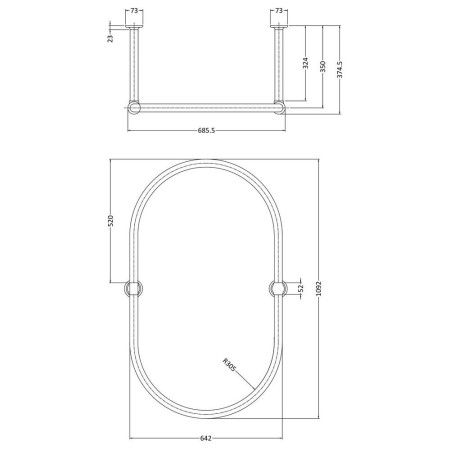 LDA010 Nuie Traditional Full Shower Curtain Ring Line Drawing