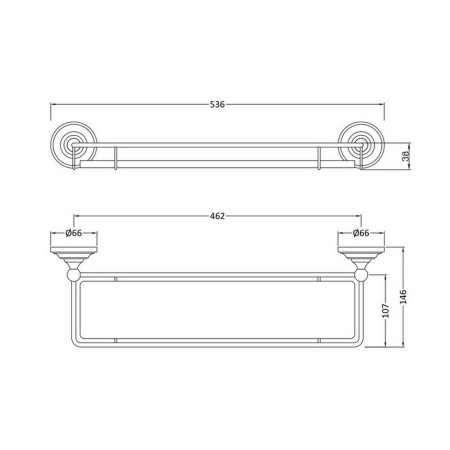 LH305 Nuie Traditional Gallery Glass Shelf Line Drawing