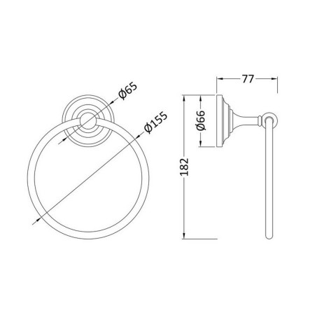 LH302 Nuie Traditional Rounded Towel Ring Line Drawing