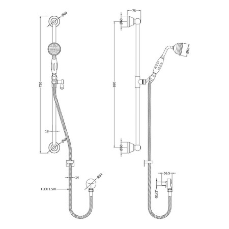 A3211 Nuie Traditional Slider Rail Kit Dimensions