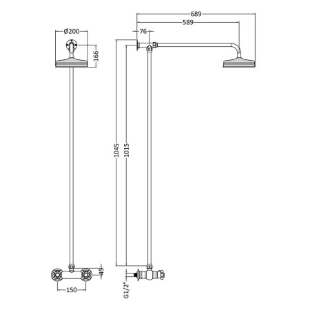 A3118 Nuie Traditional Thermostatic Shower Valve and Rigid Riser Line Drawing