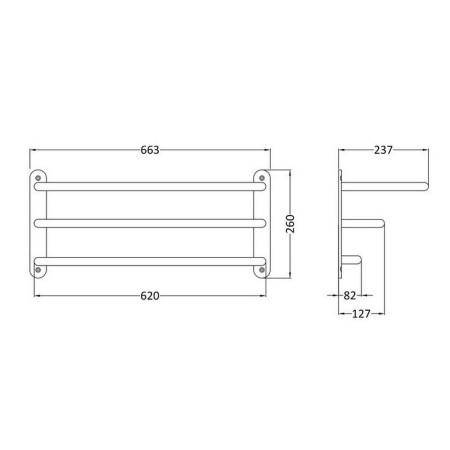 LA380 Nuie Traditional Three Tier Towel Rack Line Drawing