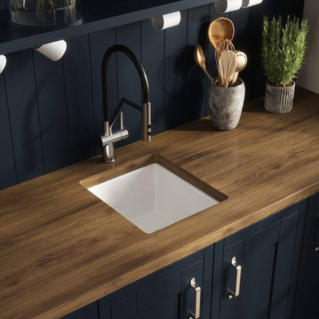 PS10218 Nuie Undermount 457mm Fireclay White Squared Kitchen Sink Lifestyle