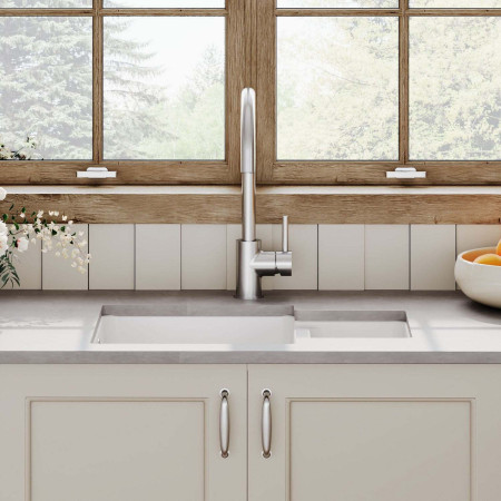 PS130H22C Nuie Undermount 548 x 442mm 1.25 Bowl Fireclay Kitchen Sink Lifestyle