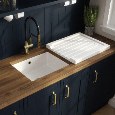 PS13022 Nuie Undermount 548 x 442mm Fireclay White Kitchen Sink Lifestyle
