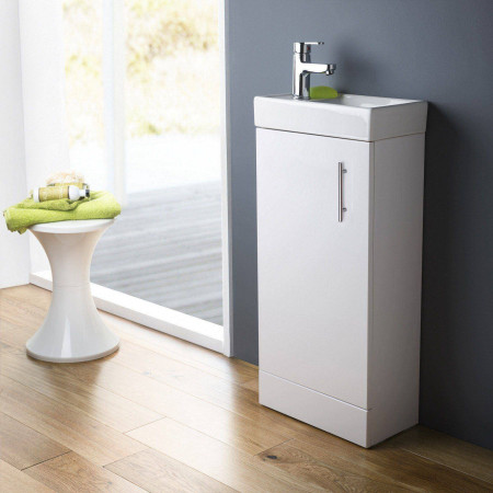 NVX192 Nuie Vault 400mm Floor Standing Gloss White Vanity Unit with Basin Lifestyle
