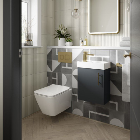 MIN025 Nuie Vault 400mm Wall Hung Satin Soft Black Vanity Unit with Basin Lifestyle