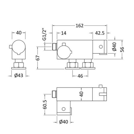 VBS023 Nuie Vertical Thermostatic Shower Bar Valve in Chrome Line Drawing