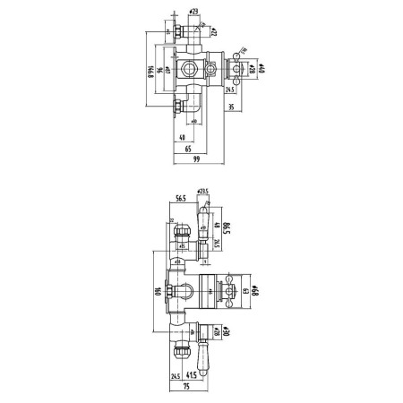 A3089E Nuie Victorian Triple Exposed Thermostatic Shower Valve Line Drawing