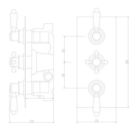 ITY315 Nuie Victorian Triple Thermostatic Shower Valve Line Drawing