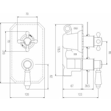 ITY316 Nuie Victorian Twin Thermostatic Shower Valve Line Drawing