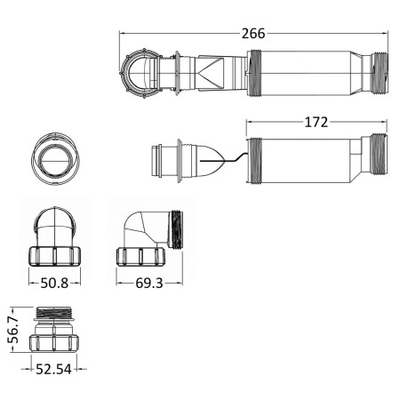 E323 Nuie White Waste Trap for Furniture Basins Line Drawing