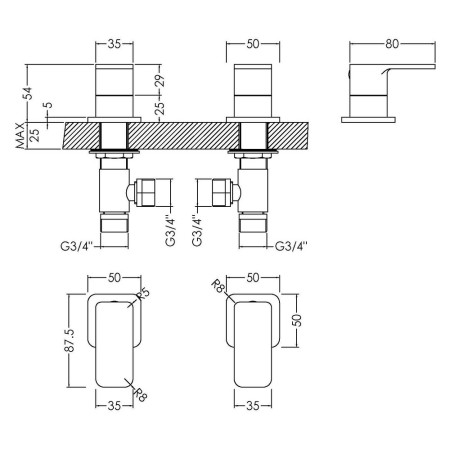 WIN308 Nuie Windon Chrome 3/4 Side Valves Line