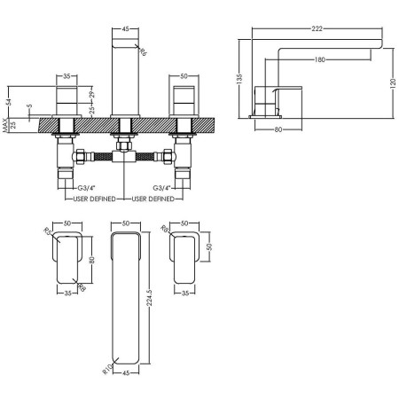 WIN333 Nuie Windon Chrome 3TH Bath Filler Line