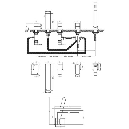 WIN314 Nuie Windon Chrome 5TH Bath Shower Mixer Line