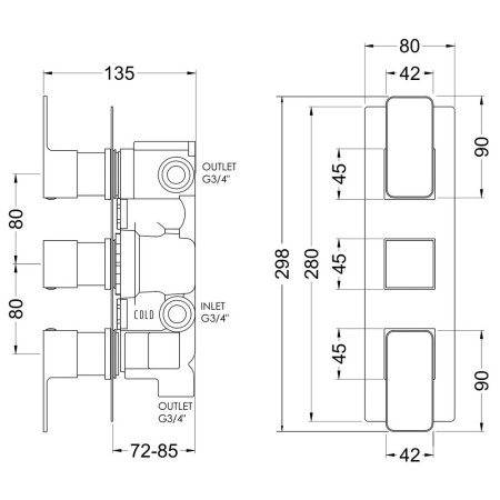 WINTR03 Nuie Windon Chrome Triple Thermostatic Shower Valve with Diverter (2)