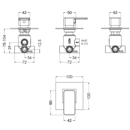 WINWD14 Nuie Windon Square Chrome Concealed Diverter Valve (2)