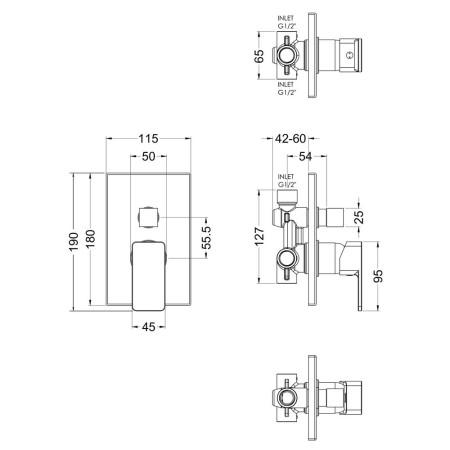 WINMV12 Nuie Windon Square Chrome Manual Shower Valve with Diverter (2)