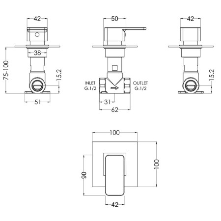 WINST10 Nuie Windon Square Chrome Stop Tap (2)