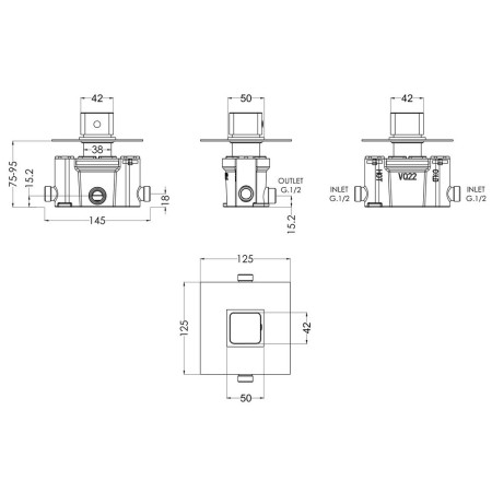 WINTC11 Nuie Windon Square Chrome Thermostatic Temperature Control Valve (2)