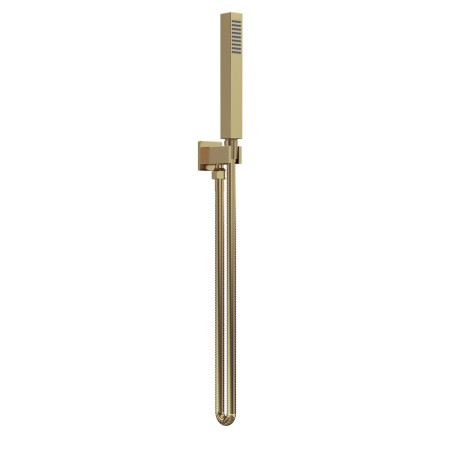 A8264 Nuie Windon Square Outlet Elbow with Parking Bracket, Flex and Handset Brushed Brass