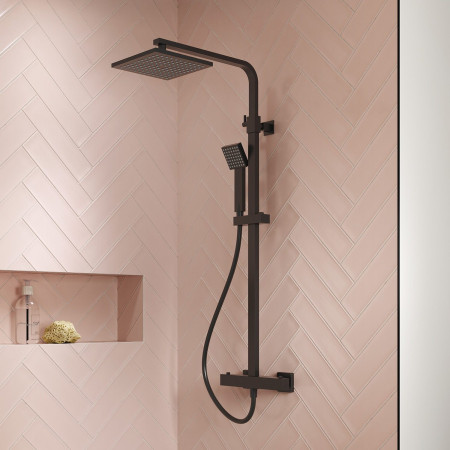 JTY486 Nuie Windon Square Thermostatic Bar Shower with Telescopic Kit Black Lifestyle