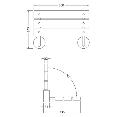 LA371 Nuie Wooden Shower Seat with Chrome Hinges Line Drawing
