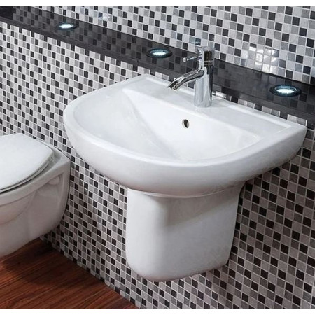 Rak Compact 550mm Basin and Half Pedestal - One Tap Hole Room Setting