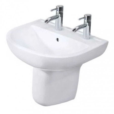 Rak Compact 550mm Basin and Half Pedestal - Two Tap Hole
