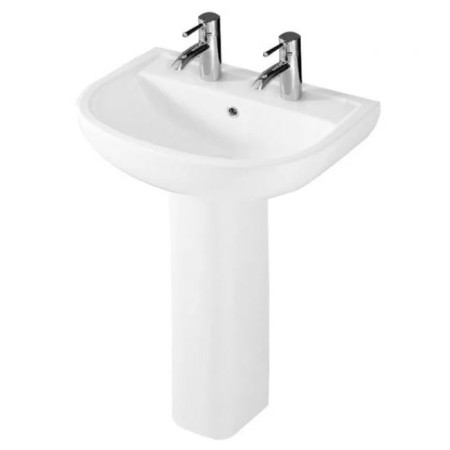 Rak Compact 550mm Two Tap Hole Basin and Pedestal