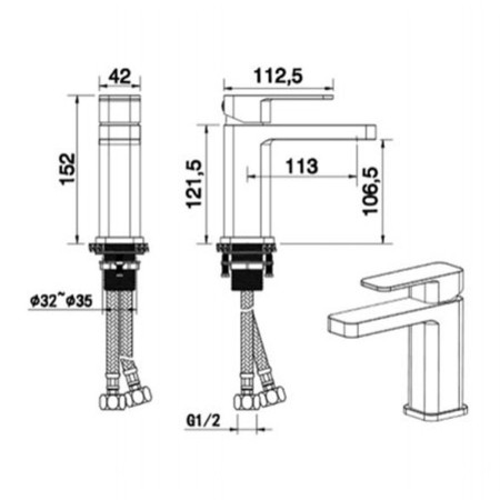 RAKR3001S Rak Compact Square Chrome Basin Mixer (2)