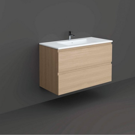 Rak Joy Wall Hung 1000mm Basin Unit in Scandinavian Oak with Basin