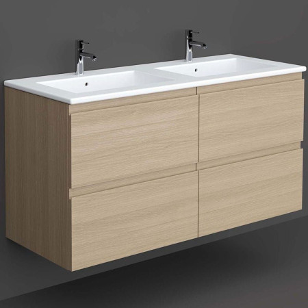 JOYWH060SOK/JOYDI12102WH/JOYWH060SOK Rak Joy Wall Hung 1200mm Basin Unit in Scandinavian Oak with Basin
