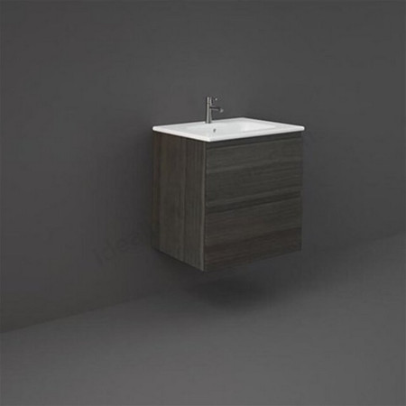 Rak Joy Wall Hung 600mm Basin Unit in Moka Walnut with Basin