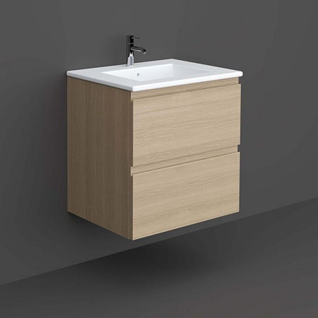 Rak Joy Wall Hung 600mm Basin Unit in Scandinavian Oak with Basin
