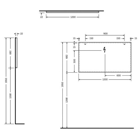 JOYMR12068STD Rak Joy Wall Hung Mirror 1200 x 680mm Dimensions