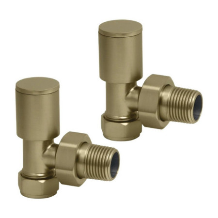 Vantara Angled Round Brushed Brass Radiator Valve Pack